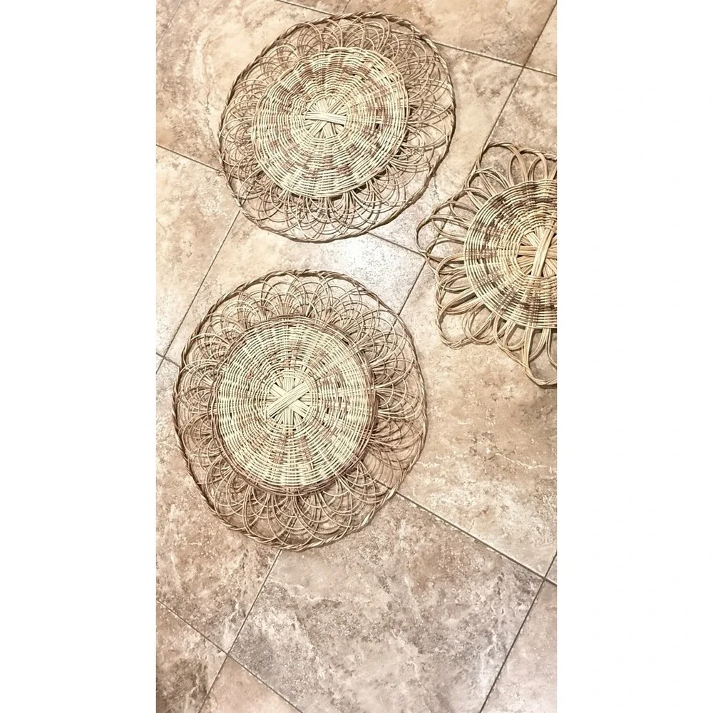 Vintage Woven Rattan Wall Art Set Boho Coastal Grandmillennial Decor 3 Pc Wicker